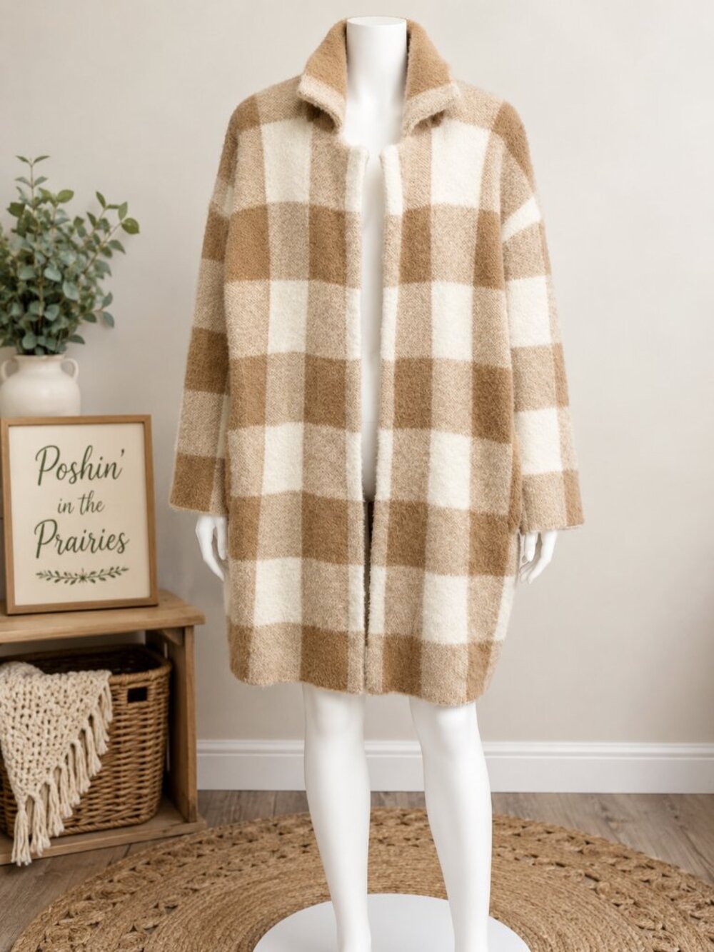 🤎 H by Halston Buffalo Plaid Knit Cardigan Coat 🤎 Size Small